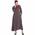 Designer embroidery abaya with bell sleeves- Plum Brown